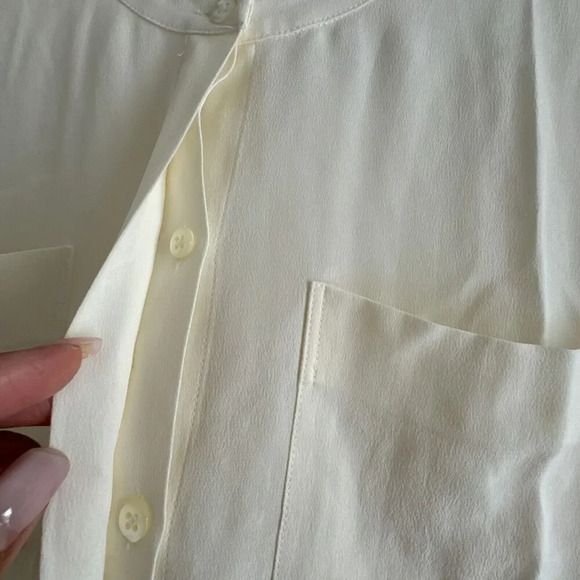 Everlane Pocket Silk Long Sleeve Blouse Women Small Button Shirt Cream Ivory - Picture 4 of 8